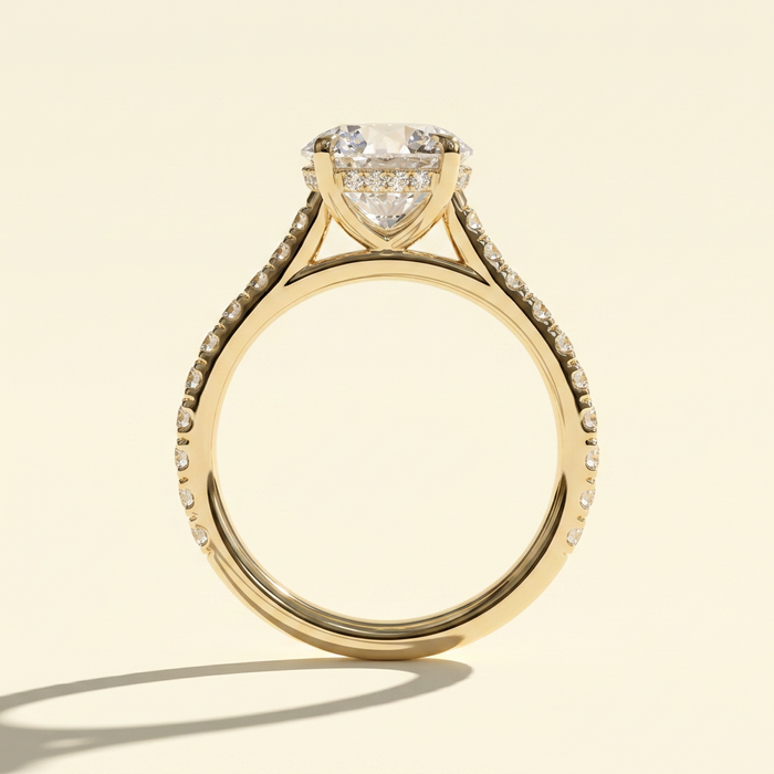 The Elora - Round Cut Lab Grown Diamond Ring with Hidden Halo & Pave Band
