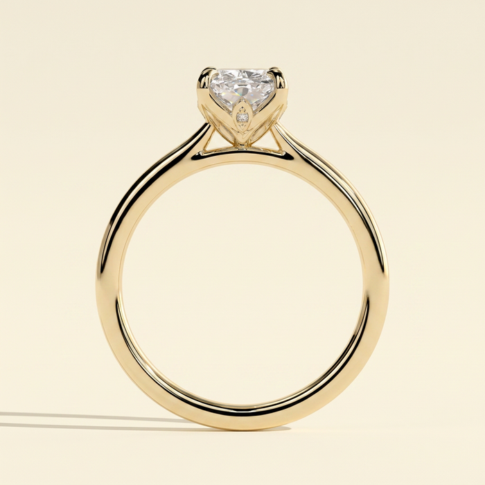 The Celise - Elongated Cushion Cut Lab Grown Diamond Four Claw Solitaire with Petal Gallery and Leaf Detail Engagement Ring