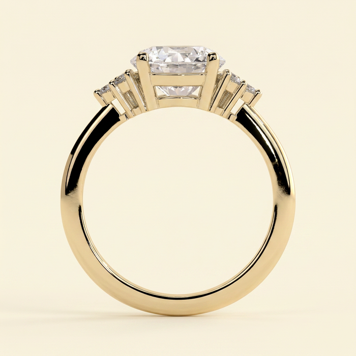 The Gioia - Round Cut Lab Grown Diamond Solitaire Engagement Ring with Round Shoulder Stones