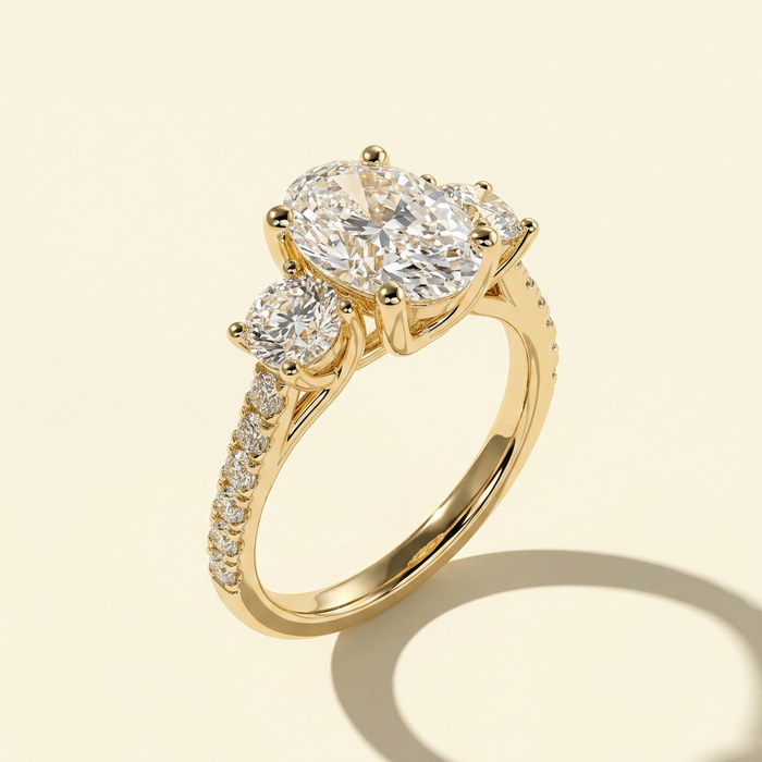 The Alba - Oval Lab Diamond Trilogy with Round Side Stones and Pave Band