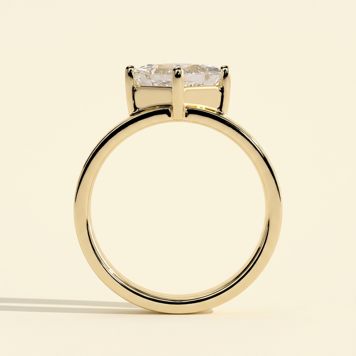 The Elodie - Princess Cut Lab Grown Diamond Solitaire Set on Point with Bold Cigar Band Engagement Ring