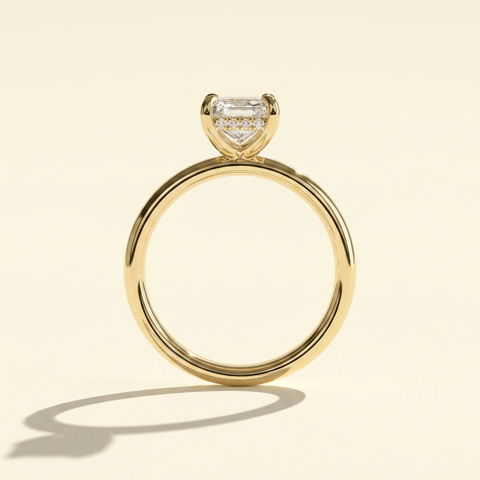 The Doria - Radiant Lab Grown Diamond Solitaire with Cigar Band & Hidden Halo