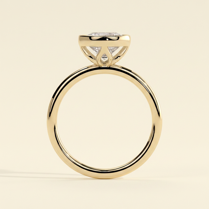 The Nayla - Round Cut Lab Grown Diamond Bezel Set Solitaire with Petal Gallery Engagement Ring