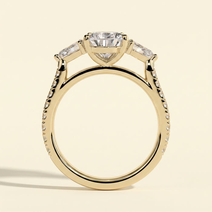 The Sirena - Pear Cut Lab Grown Diamond Three Stone with Pear Side Stones and Cathedral High Setting Engagement Ring