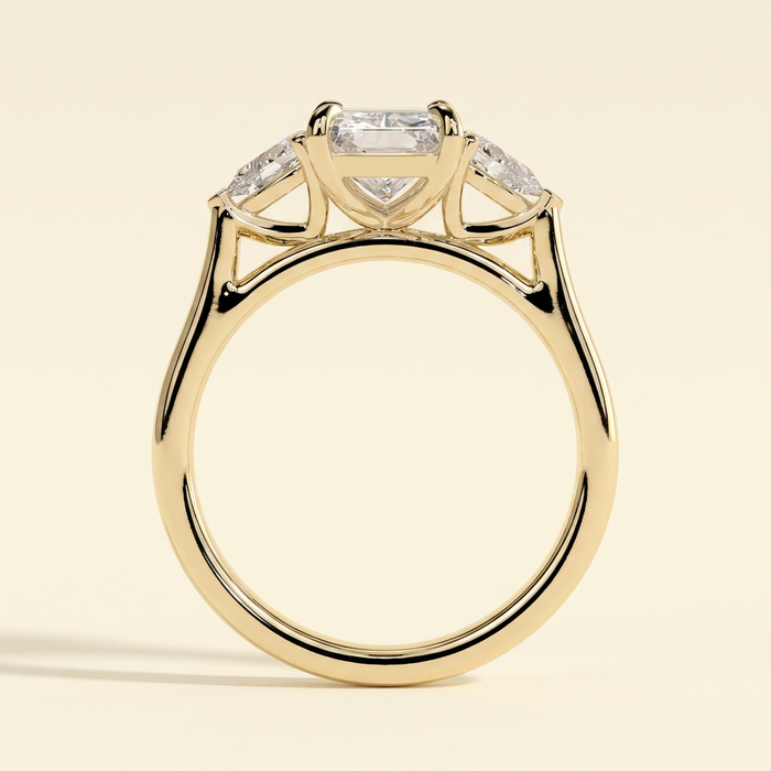 The Mirabel - Radiant Cut Lab Grown Diamond Three Stone Engagement Ring with Pear Side Stones
