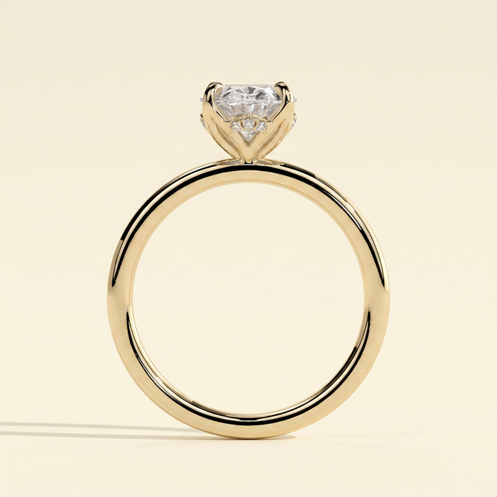 The Bruma - Oval Cut Lab Grown Diamond Four Claw Solitaire with Sculpted Petal Gallery Engagement Ring