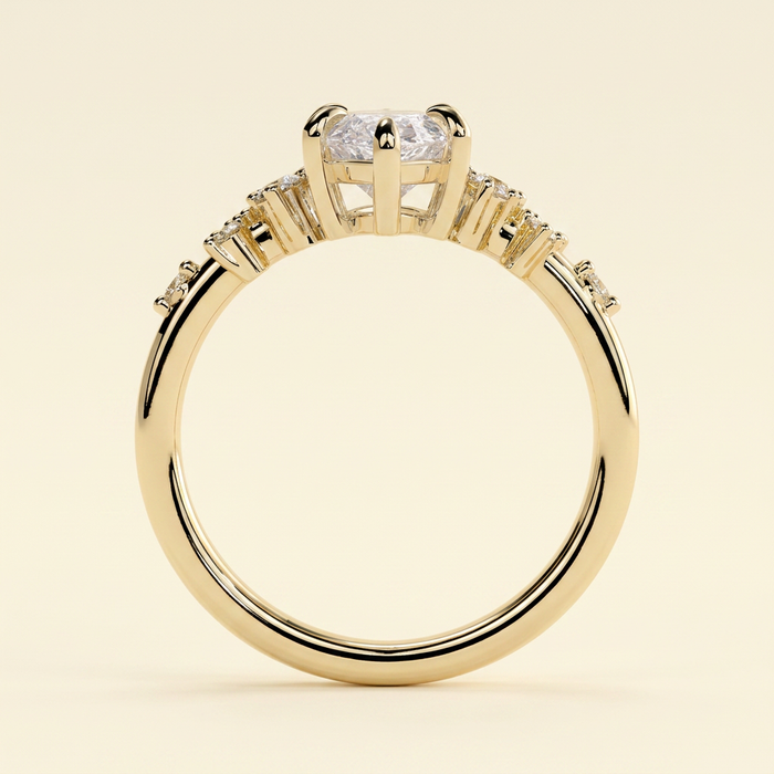 The Nova - Marquise Cut Lab Grown Diamond Basket Set Solitaire with Clustered Round Shoulder Stones Engagement Ring