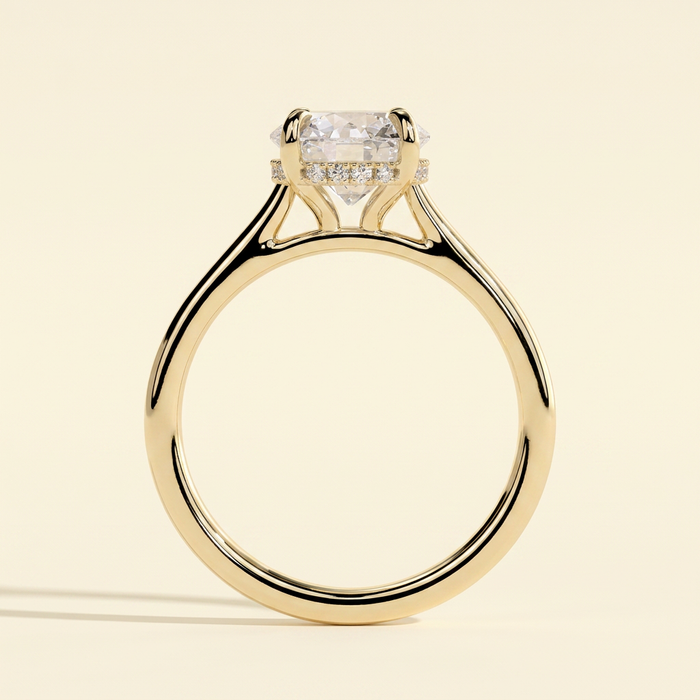 The Cara - Round Cut Lab Grown Diamond Hidden Halo Solitaire with Cathedral Setting Engagement Ring