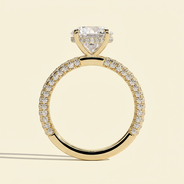 The Aster - Round Lab Grown Diamond Engagement Ring with Triple Pave Band