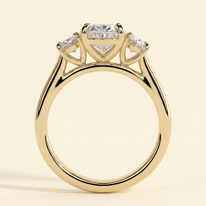 The Via - Oval Cut Lab Grown Diamond Three Stone Engagement Ring with Matching Oval Side Stones