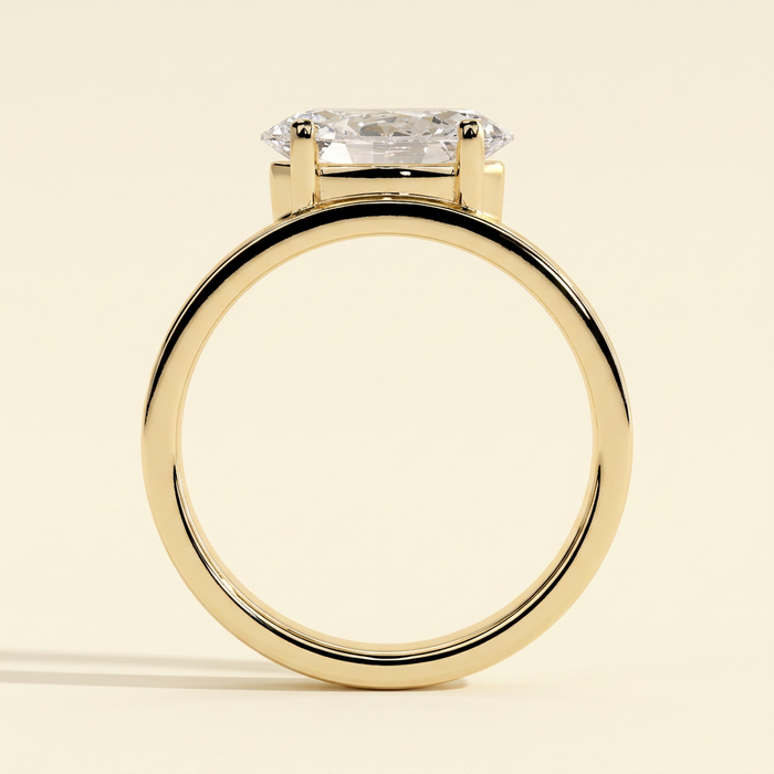 The Sella - Oval Cut Lab Grown Diamond East West Offset Solitaire with Flat Cigar Band Engagement Ring