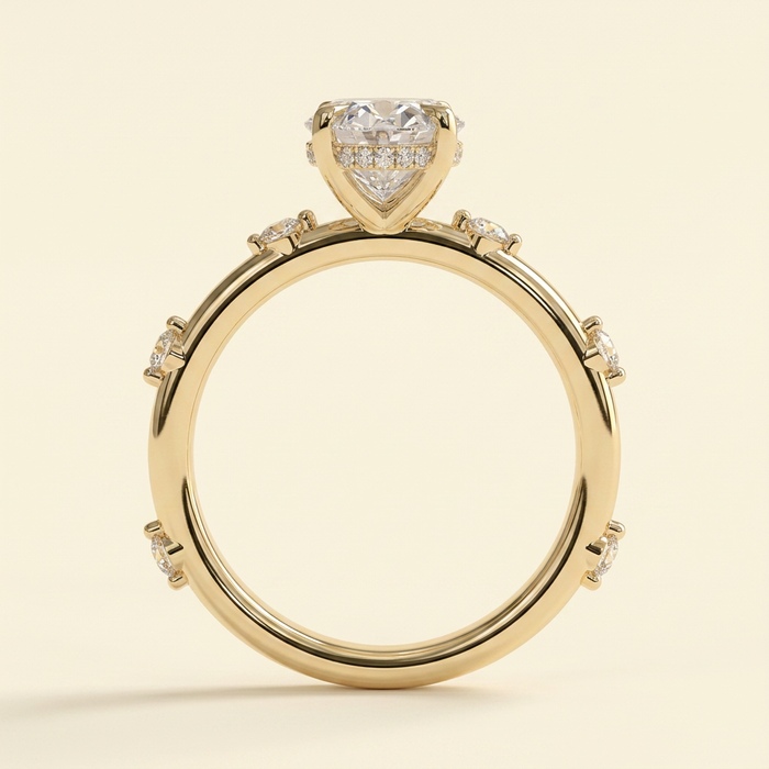 The Fiora - Oval Cut Lab Grown Diamond Solitaire with Hidden Halo Engagement Ring
