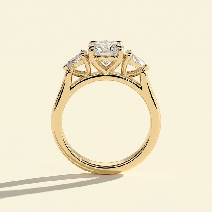 The Nevelle - Oval Lab Grown Diamond Cathedral Trilogy Ring with Pear Sides