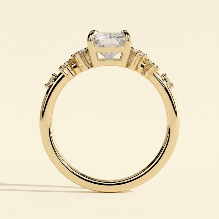The Jorelle - Radiant Cut Lab Grown Diamond Solitaire with Clustered Round Shoulder Stones Engagement Ring
