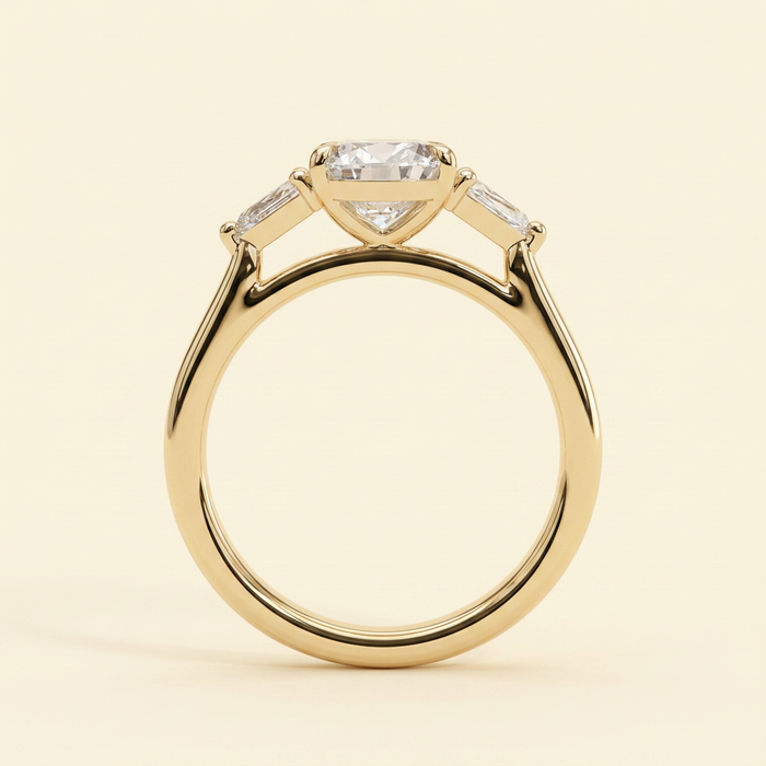 The Viorela - Pear Cut Lab Grown Diamond Three Stone Engagement Ring with Pear Side Stones and Floating Cathedral Setting