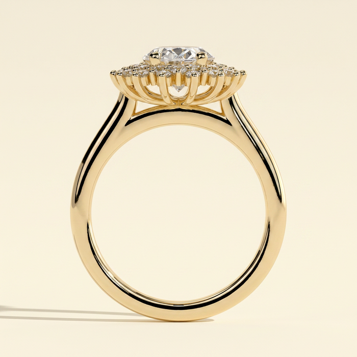 The Lucida - Oval Cut Lab Grown Diamond Double Sunburst Halo Engagement Ring with Cathedral High Setting