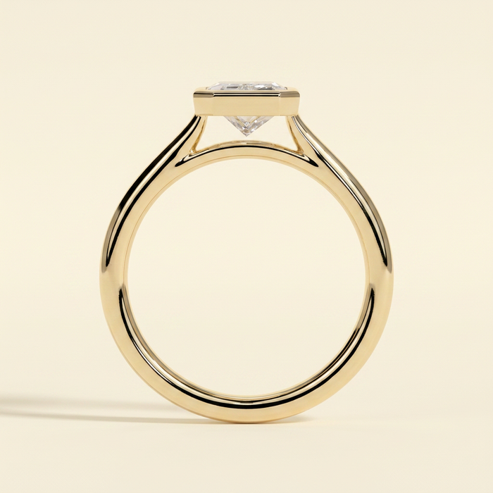The Kalina - Radiant Cut Lab Grown Diamond Bezel Set Solitaire with Open Cathedral Setting Engagement Ring