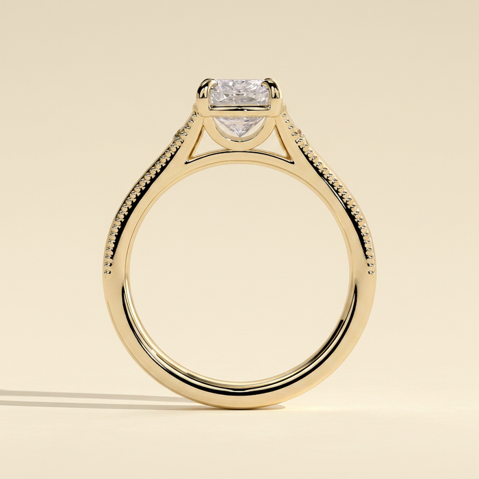 The Elysse - Elongated Cushion Cut Lab Grown Diamond Vintage Bezel Solitaire with Star Set Accents and Milgrain Engagement Ring