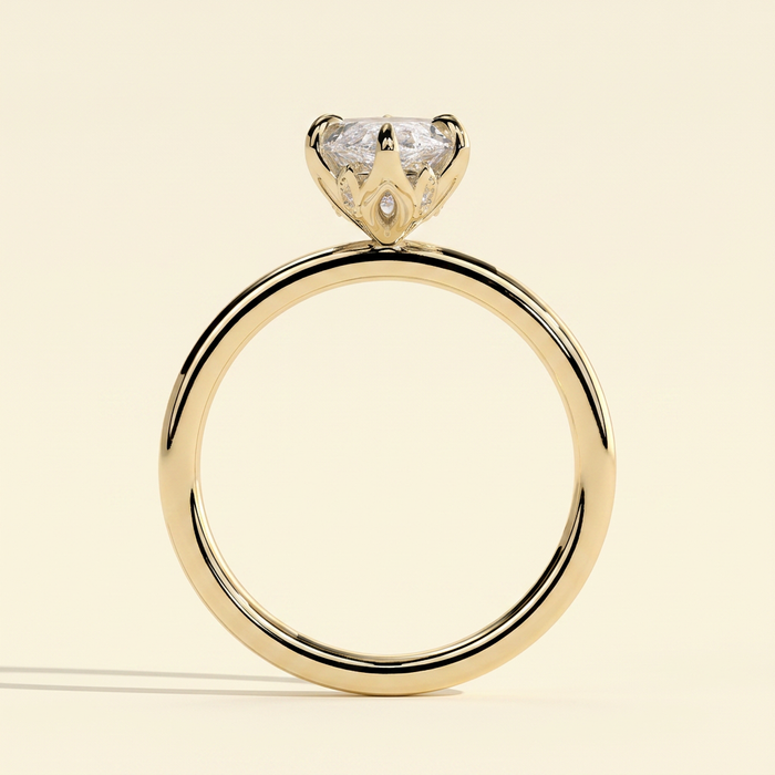 The Urelle - Marquise Cut Lab Grown Diamond Six Claw Solitaire with Petal Gallery and Accent Leaf Detail Engagement Ring