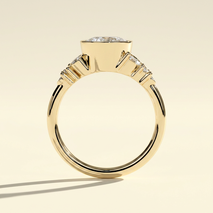 The Svea - Bezel Set Round Lab Grown Diamond Ring with Clustered Accents