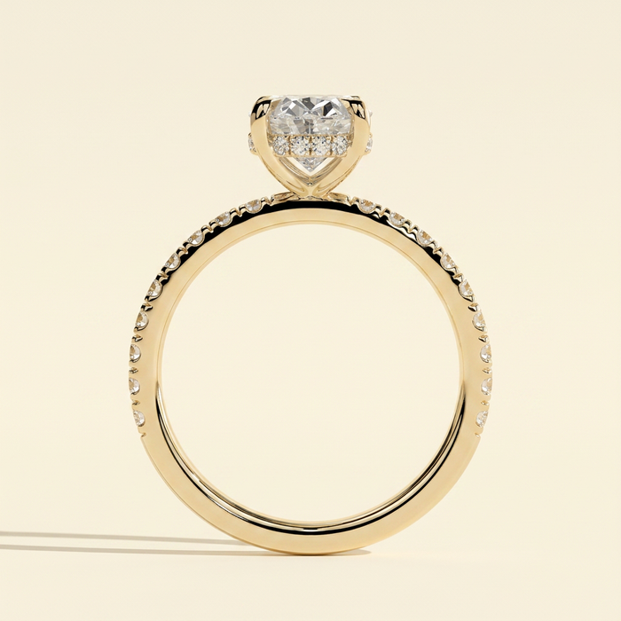 The Solisse - Oval Cut Lab Grown Diamond Hidden Halo Solitaire with Pave Band Engagement Ring