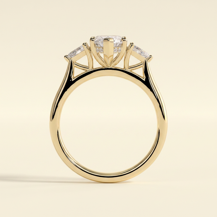 The Belaria - Marquise Cut Lab Grown Diamond Three Stone Engagement Ring with Pear Side Stones
