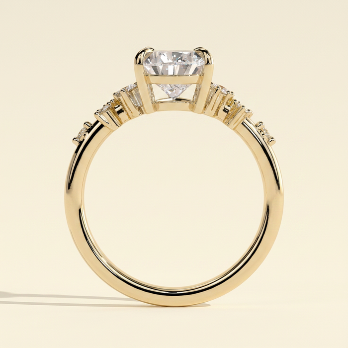 The Zivelle - Pear Cut Lab Grown Diamond Basket Set Solitaire with Clustered Round Shoulder Stones Engagement Ring