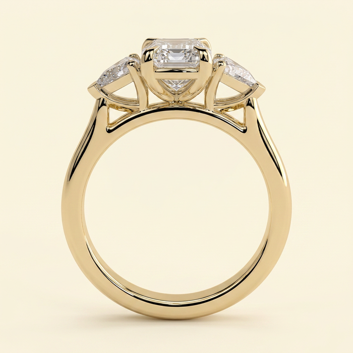 The Anella - Elongated Cushion Lab Grown Diamond Three Stone with Pear Side Stones Engagement Ring