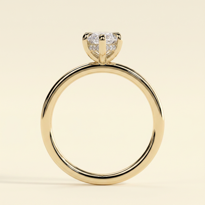 The Roselle - Marquise Cut Lab Grown Diamond Six Claw Solitaire with Hidden Halo Engagement Ring