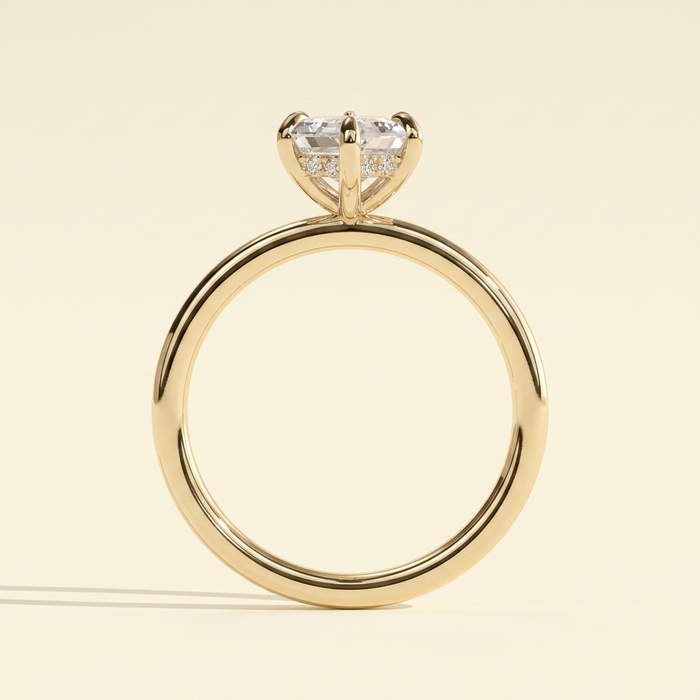 The Evina - Elongated Hexagon Cut Lab Grown Diamond Solitaire with Hidden Halo Engagement Ring