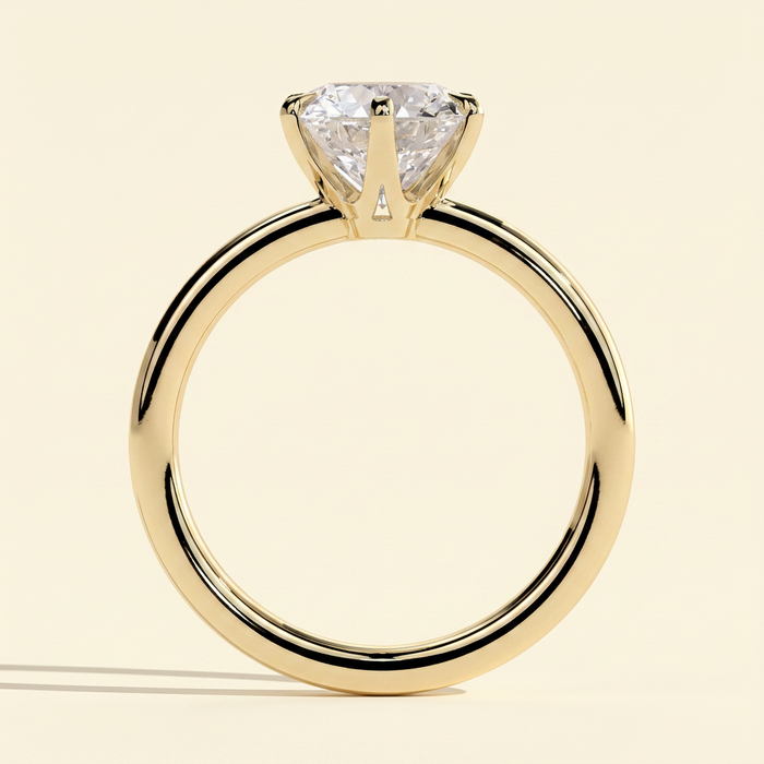 The Isla - Round Cut Lab Grown Diamond Six Claw Low Set Solitaire with Crown Gallery Engagement Ring