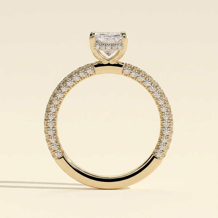 The Maia - Radiant Cut Lab Grown Diamond Hidden Halo Engagement Ring with Triple Pave Band