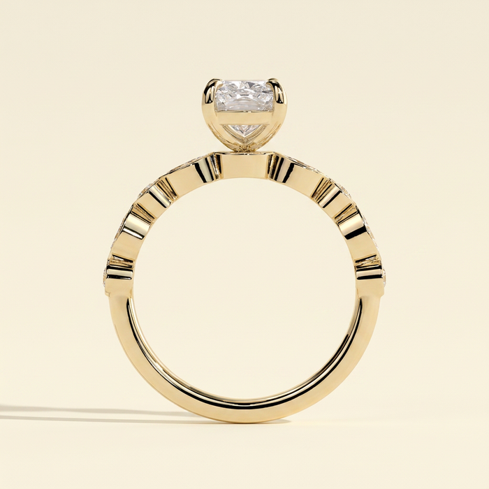 The Lucia - Elongated Cushion Lab Diamond Solitaire with Round-Marquise Bezel Accent Stones Ring