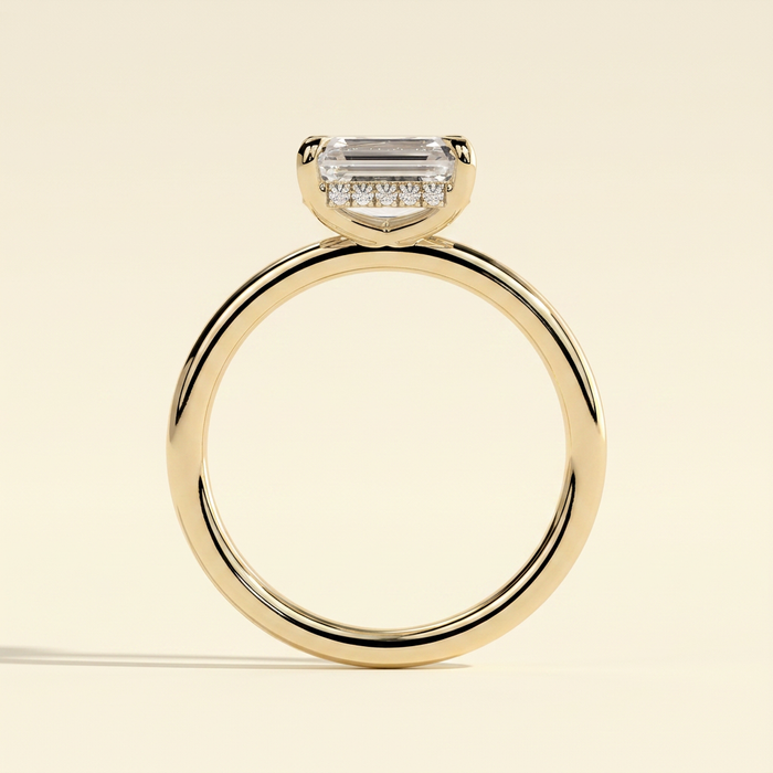 The Willa - Emerald Cut Lab Grown Diamond East West Solitaire with Hidden Halo Engagement Ring