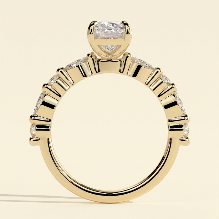 The Averie - Elongated Cushion Lab Diamond Solitaire with Marquise and Round Accent Stones Ring