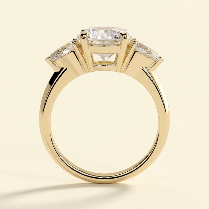 The Regalia - Round Cut Lab Grown Diamond Three Stone Engagement Ring with Pear Side Stones