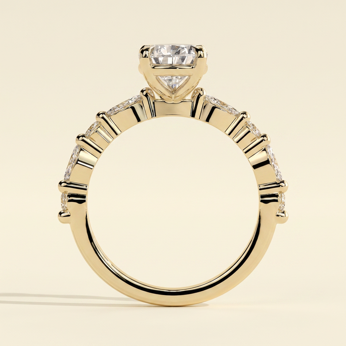 The Renelle - Pear Cut Lab Grown Diamond Five Claw Solitaire with Marquise and Round Accent Band