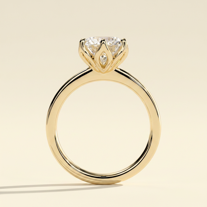 The Cerelia - Round Cut Lab Grown Diamond Tulip Set Solitaire with Petal Gallery Engagement Ring