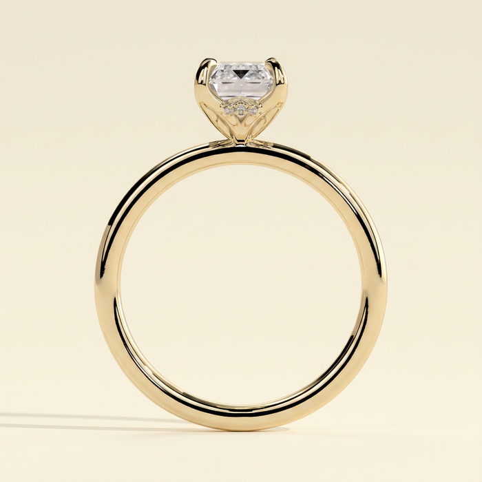 The Fara - Emerald Cut Lab Grown Diamond Solitaire Engagement Ring with Sculpted Petal Gallery