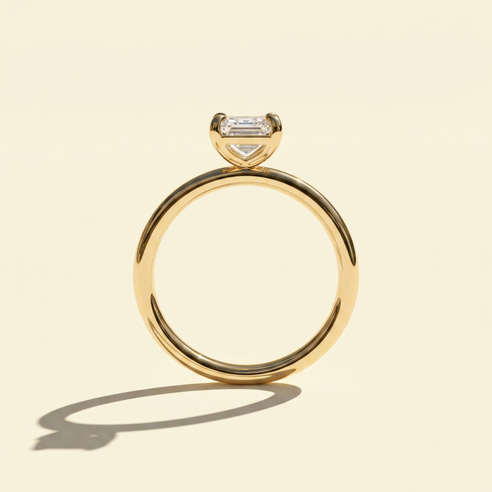 The Niva - Emerald Cut Lab Grown Diamond Solitaire Ring with Sleek Band