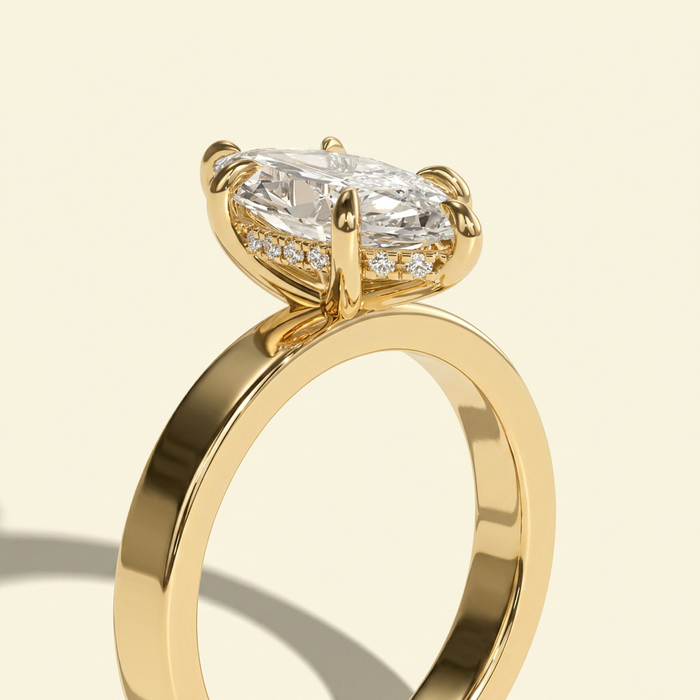 The Adamas - Marquise Lab Grown Diamond Ring with Cigar Band & Hidden Halo