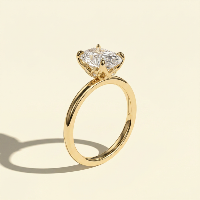 The Nyssa - Oval Lab Grown Diamond Ring with Petal Gallery and Leaf Detail
