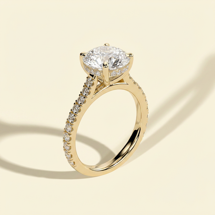 The Elora - Round Cut Lab Grown Diamond Ring with Hidden Halo & Pave Band