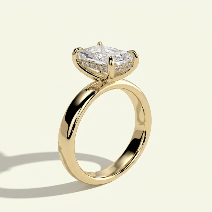The Doria - Radiant Lab Grown Diamond Solitaire with Cigar Band & Hidden Halo
