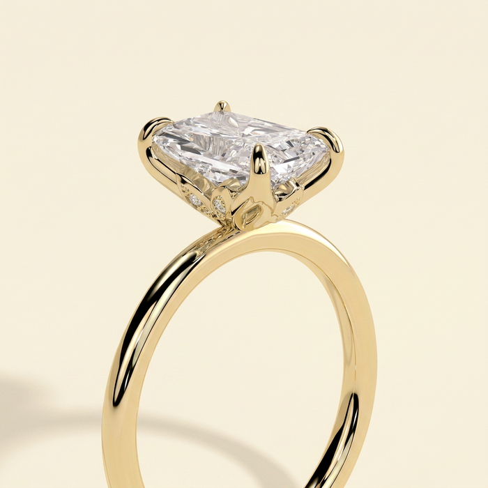 The Faye - Radiant Cut Lab Grown Diamond Solitaire Engagement Ring with Sculpted Accent Petal Gallery