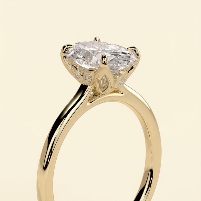 The Blanca - Oval Cut Lab Grown Diamond Solitaire Engagement Ring with Petal Gallery