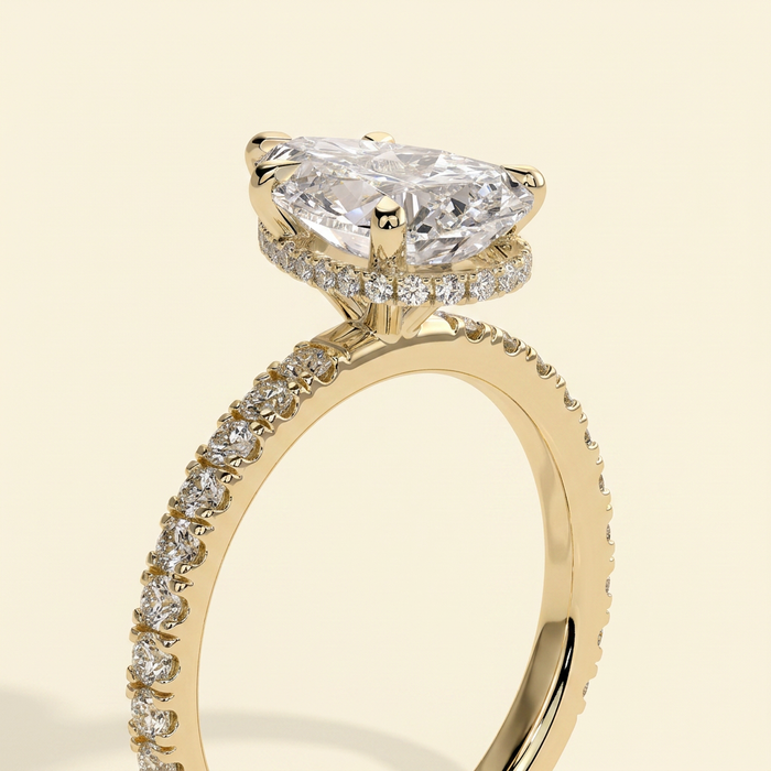 The Vita - Pear Cut Lab Grown Diamond Hidden Halo Engagement Ring with Pave Band