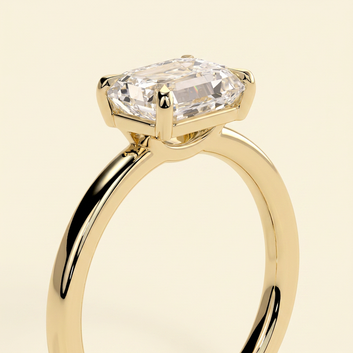 The Quila - Emerald Cut Lab Grown Diamond East West Solitaire Engagement Ring with Raised Basket