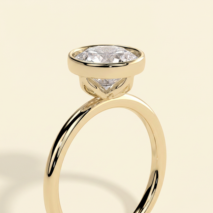 The Nayla - Round Cut Lab Grown Diamond Bezel Set Solitaire with Petal Gallery Engagement Ring