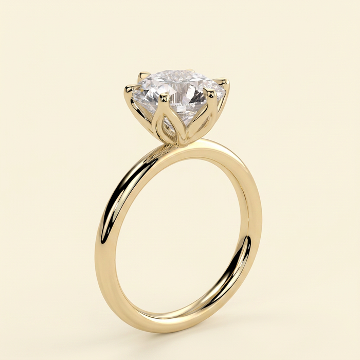 The Vestra - Round Cut Lab Grown Diamond Six Claw Petal Gallery Solitaire Engagement Ring